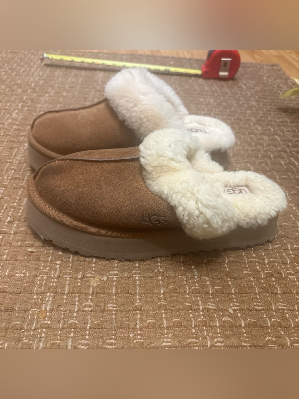 UGG Chestnut Suede Slip-On Clog with Cream Shearling Trim
